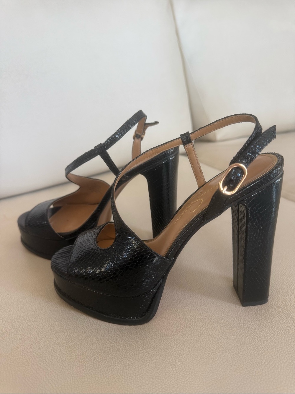 Jessica Simpson Black Textured Platform Slingback Heels - Picture 2 of 3
